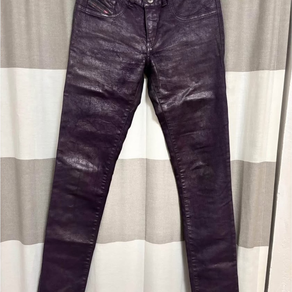 Diesel Dark Wash Jeggings with Pink Stitching